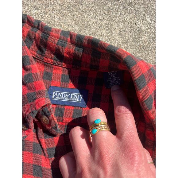 Vtg Land's End Shirt Men Size Large Red Plaid Cotton Long Sleeve Button Down - Picture 3 of 4